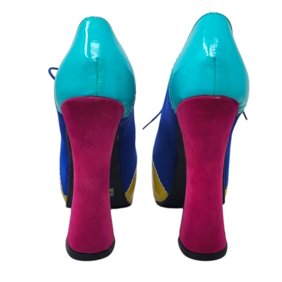 Color Block Lace Up Oxford Platform Heels - Picture 4 of 9